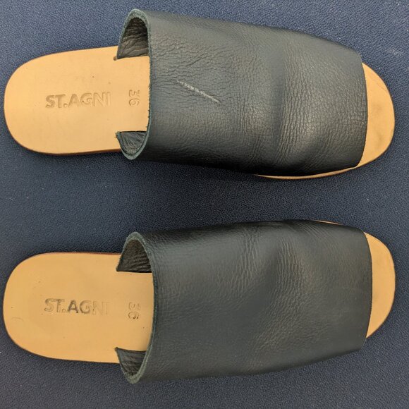 St Agni Leather Slides (Black) - Picture 5 of 14